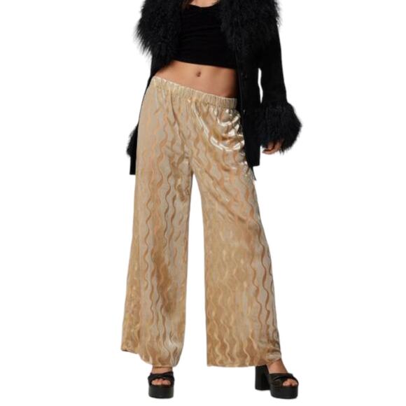 Urban Renewal Pants - Urban Renewal Parties Remnants Neutral Gold Velvet Burnout Pull On Pants Medium